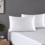 Pair of Standard Satin Silk Feel Pillowcases with Envelope Closure 51 x 76 cm Whit