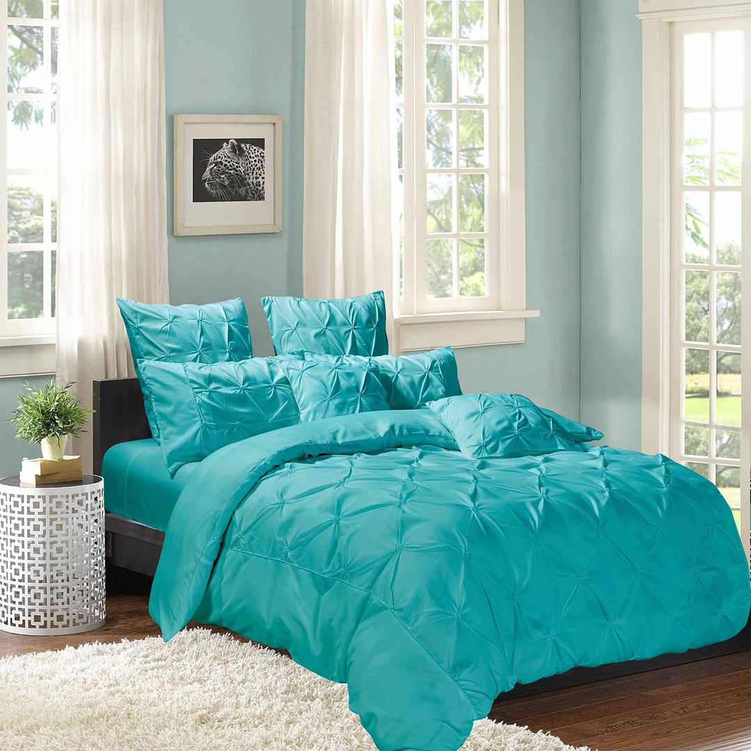 Diamond Pintuck Super King Size Quilt/Duvet Cover Set - Teal
