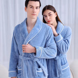 Flannel Bathrobe Set Autumn Winter Coral Fleece Nightgown for Men and Women Warm - Grey