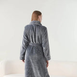 Flannel Bathrobe Set Autumn Winter Coral Fleece Nightgown for Men and Women Warm - Grey