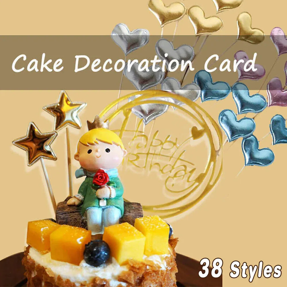 Happy Birthday Acrylic Cake Topper Cake Decoration Golden Silver Party - Red-Heart