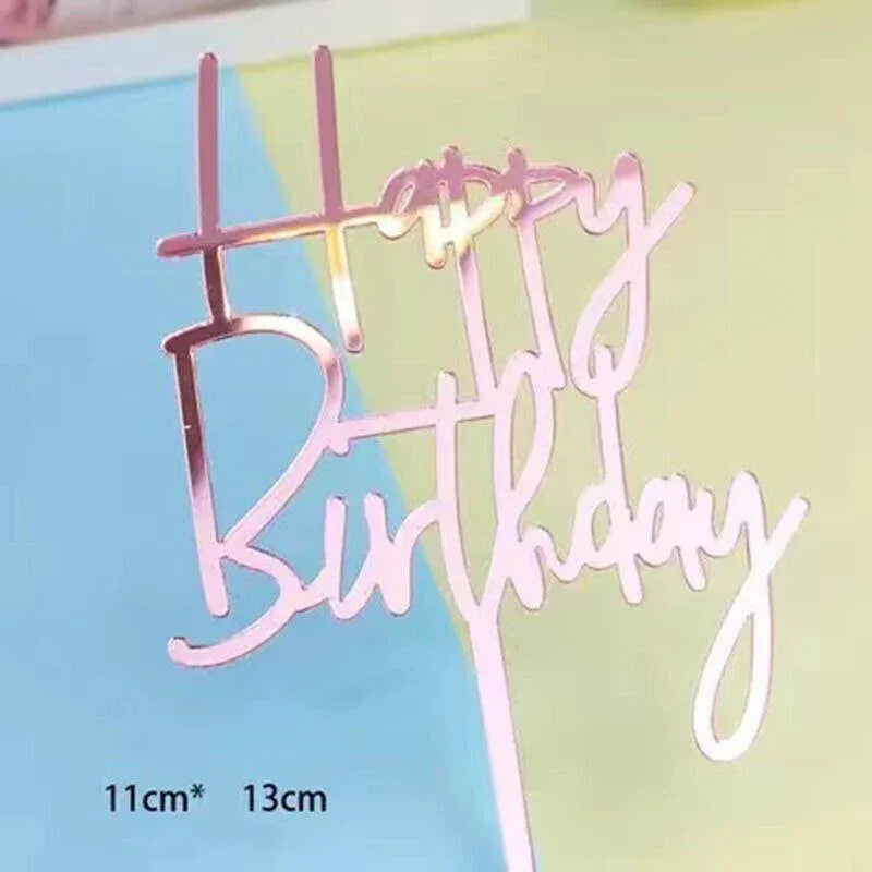 Happy Birthday Acrylic Cake Topper Cake Decoration Golden Silver Party - Red-Heart