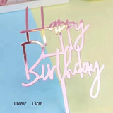 Happy Birthday Acrylic Cake Topper Cake Decoration Golden Silver Party - Red-Heart
