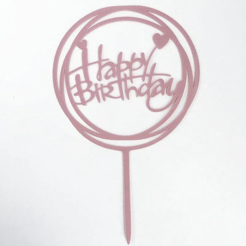 Happy Birthday Acrylic Cake Topper Cake Decoration Golden Silver Party - Red-Heart