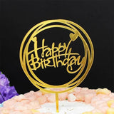 Happy Birthday Acrylic Cake Topper Cake Decoration Golden Silver Party - Red-Heart