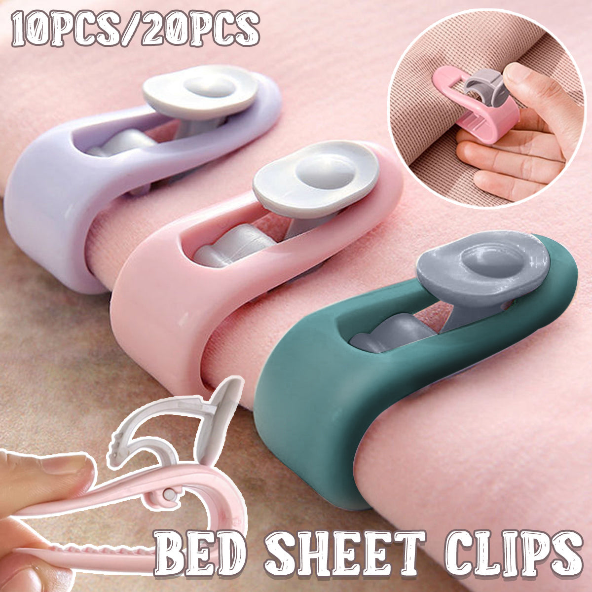10/20pcs Quilt Retainer Cover Clips Invisible Needle-Free Thumb Buckle Bedding - Pink+Purple-20PCS