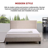 Double Linen Fabric Bed Frame Beige