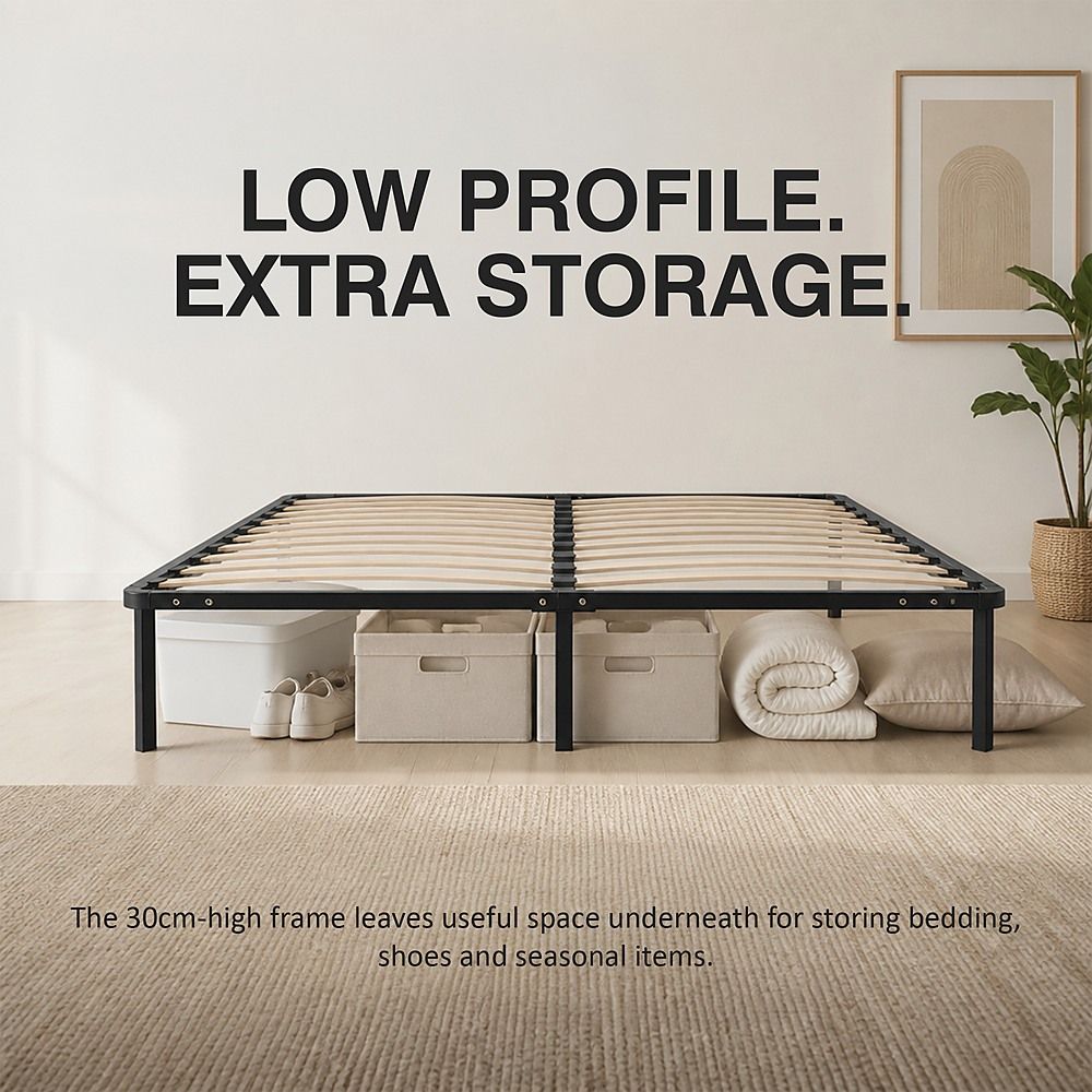 Metal Bed Frame for Double Mattress – Black Powder-Coated Steel Base