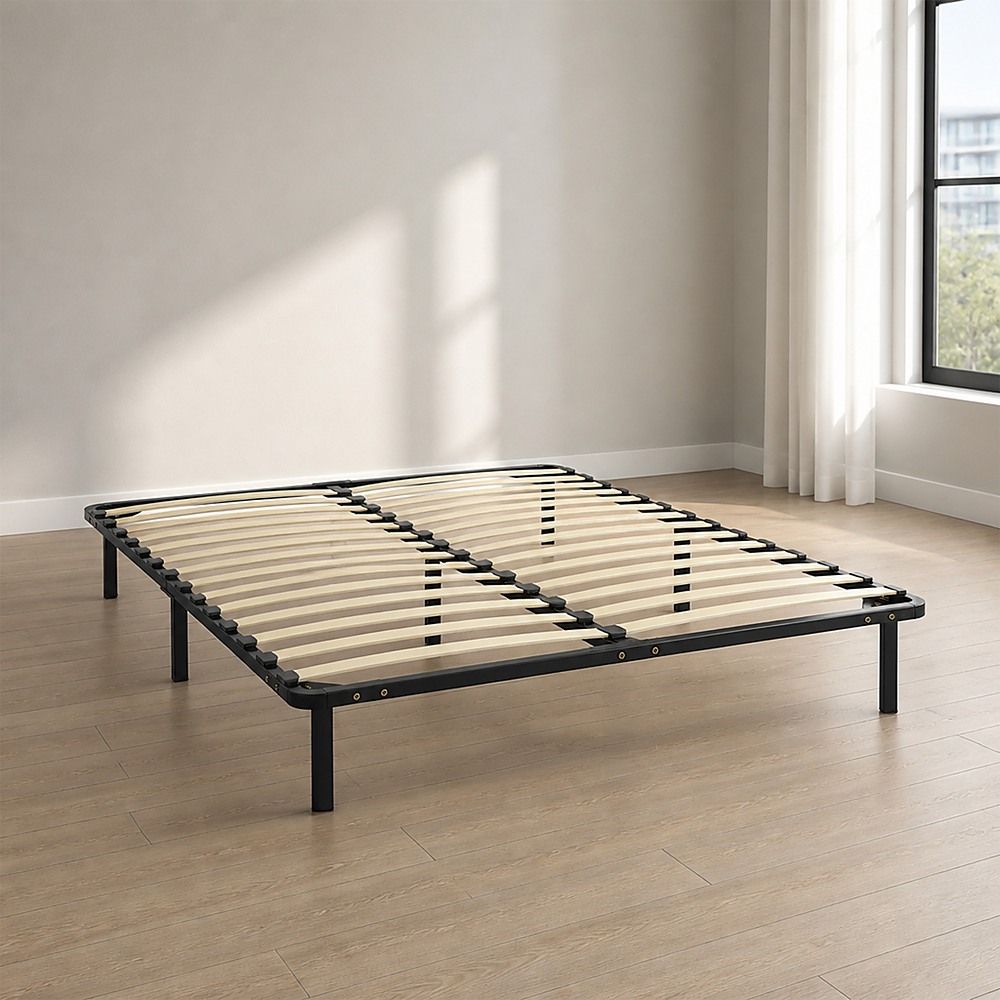 Metal Bed Frame for Queen Mattress – Black Powder-Coated Steel Base