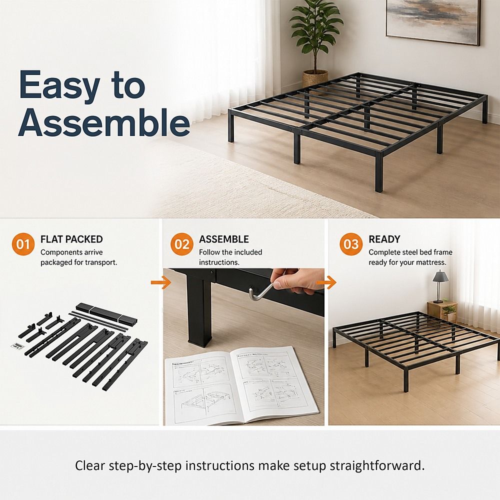 Metal Bed Frame – Heavy-Duty Steel Base for King Mattress