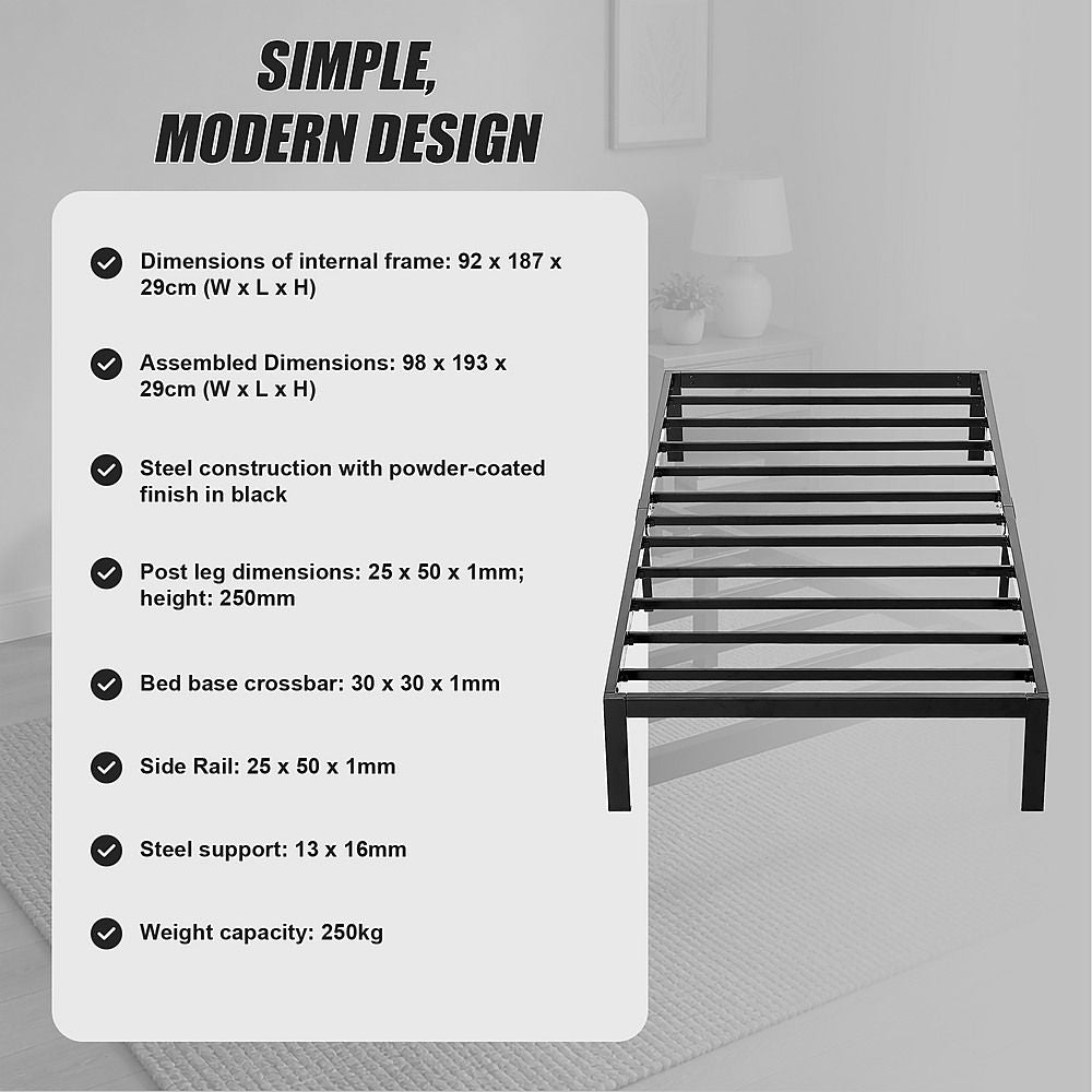 Metal Bed Frame – Heavy-Duty Steel Base for Single Mattress