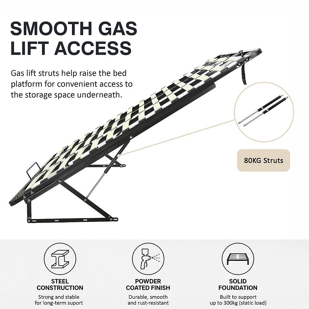 Gas Lift Bed Mechanism – King Bed Frame with Wooden Slats