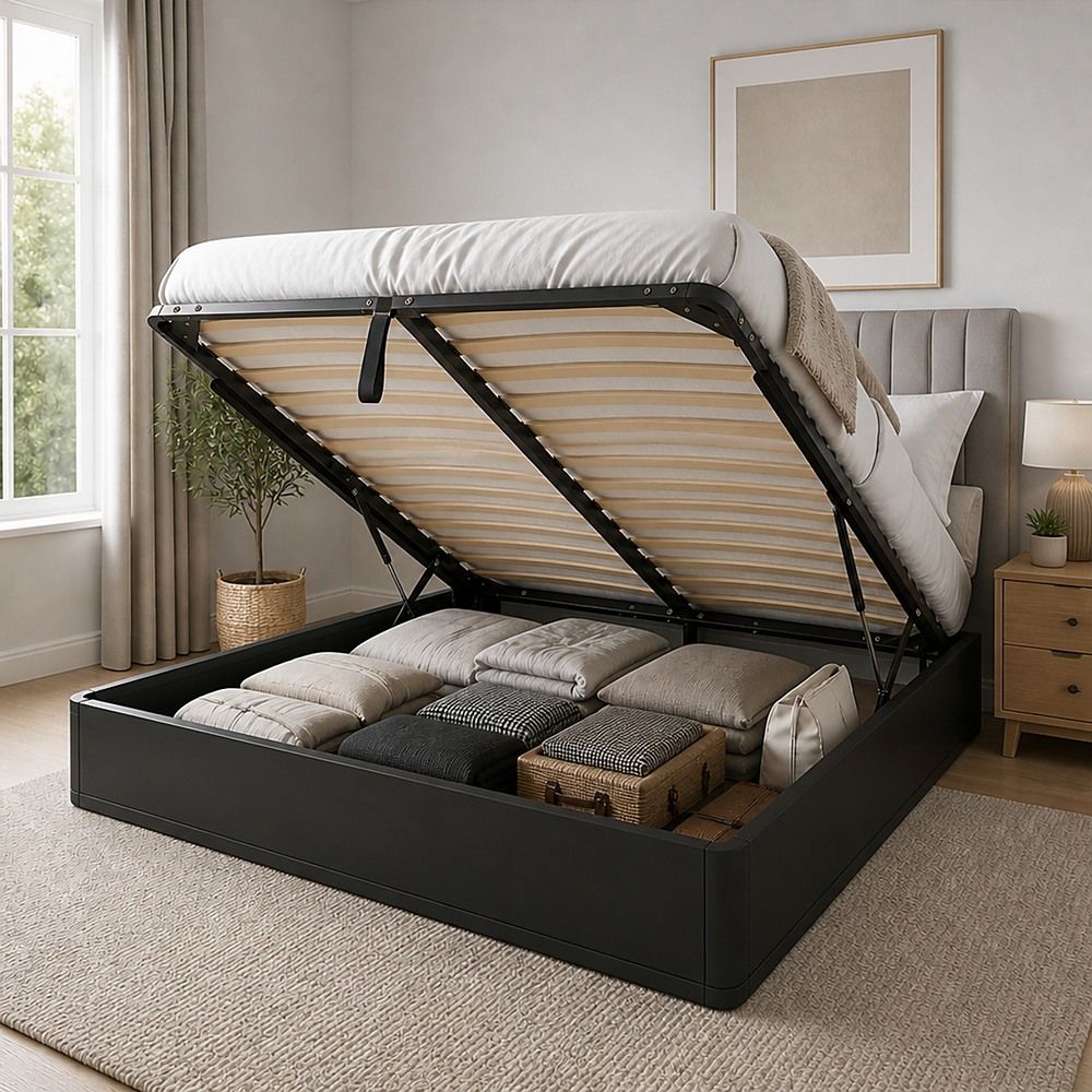 Gas Lift Bed Mechanism – Queen Bed Frame with Wooden Slats