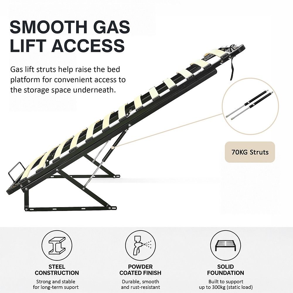 Gas Lift Bed Mechanism – Queen Bed Frame with Wooden Slats
