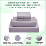 Queen Bed Sheet Set – 1800 Series Microfiber, Deep Pocket, Soft & Breathable, Grey