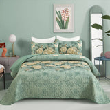 Meadow Butterfly Green Quilted Bedspread Set with Floral Details and Pillowcases
