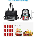 Stylish Quilted Laptop & Lunch Tote Bag , Water-Resistant with Insulated Compartment & Clutch(Wine red)