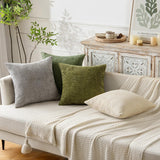 Beige Plush Chenille Cushion Covers Set of 2 - Soft Textured Decorative Throw Pillow Cases for Sofa Couch, 45x45cm