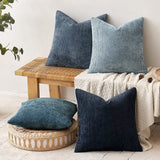 Khaki Plush Chenille Cushion Covers Set of 2 - Soft Textured Decorative Throw Pillow Cases for Sofa Couch, 45x45cm