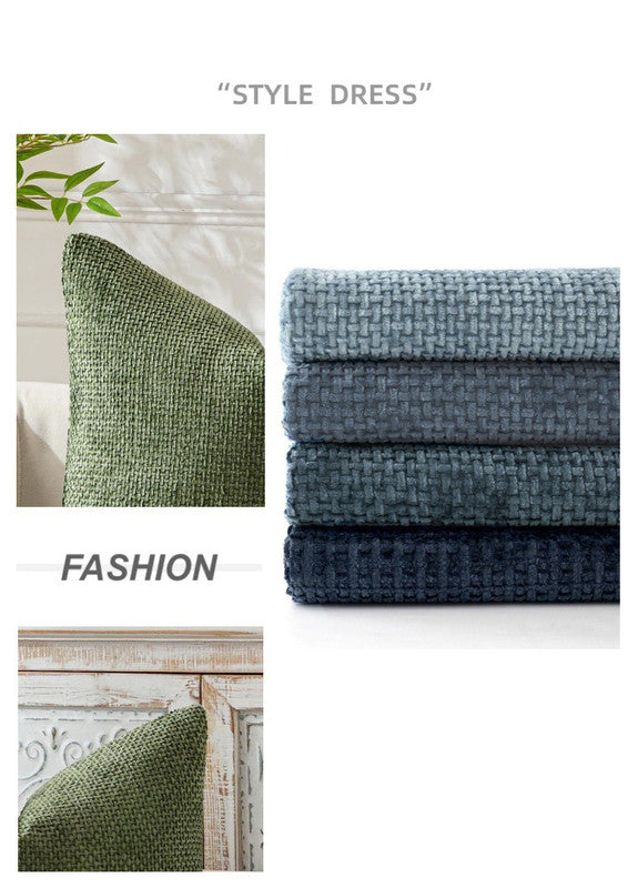 Khaki Plush Chenille Cushion Covers Set of 2 - Soft Textured Decorative Throw Pillow Cases for Sofa Couch, 45x45cm