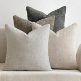 Brown Plush Chenille Cushion Covers Set of 2 - Soft Textured Decorative Throw Pillow Cases for Sofa Couch, 45x45cm