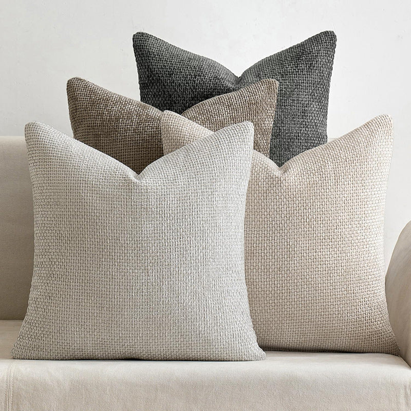 Dark Blue Plush Chenille Cushion Covers Set of 2 - Soft Textured Decorative Throw Pillow Cases for Sofa Couch, 45x45cm
