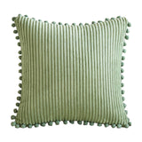 Yellow Soft Corduroy Cushion Covers with Pom Pom Trim - Set of 2 Decorative Throw Pillow Cases for Sofa Couch Bed, 45x45cm