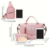 White Chic 3-Piece Quilted Travel Bag Set - Duffel, Crossbody Sling & Toiletry Pouch - Large Capacity & Lightweight