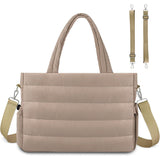 Khaki Stylish Quilted Nylon Tote Bag - Large Capacity Diaper Nappy Bag for Travel & Stroller with Adjustable Straps