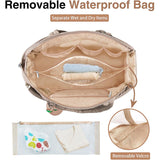 Khaki Stylish Quilted Nylon Tote Bag - Large Capacity Diaper Nappy Bag for Travel & Stroller with Adjustable Straps