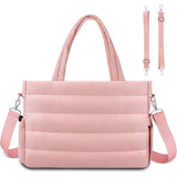 Pink Stylish Quilted Nylon Tote Bag - Large Capacity Diaper Nappy Bag for Travel & Stroller with Adjustable Straps