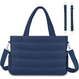 Dark Blue Stylish Quilted Nylon Tote Bag - Large Capacity Diaper Nappy Bag for Travel & Stroller with Adjustable Straps