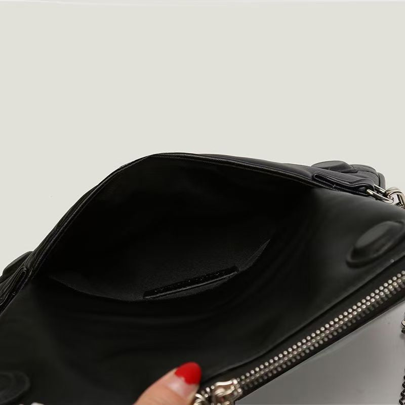 Chic Quilted Leather Crossbody Bag with Chain Strap & Tassel Detail(Golden black without tassels)