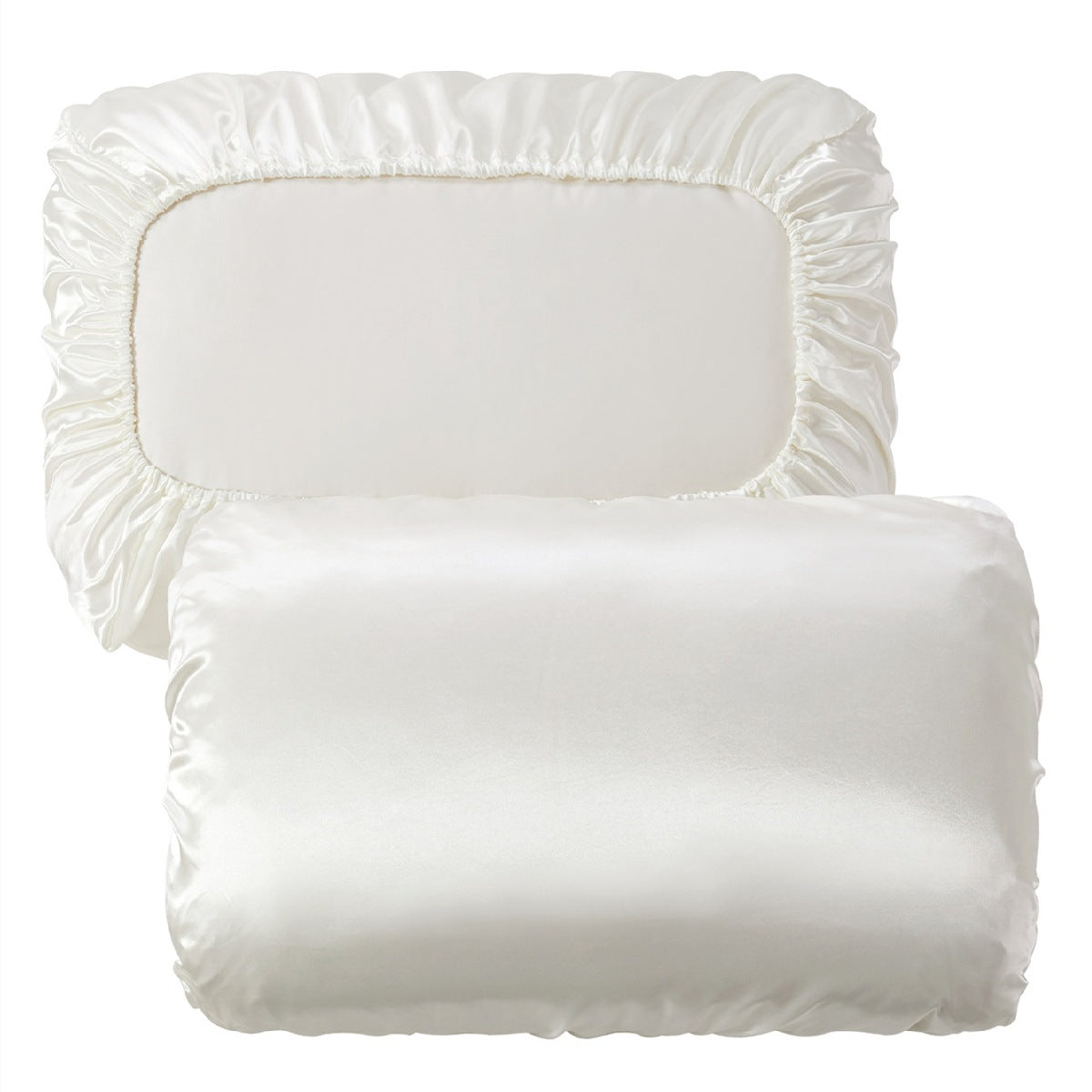 Beige Silky Satin Pillowcase Pair - Smooth for Hair & Skin, Elastic Fitted (46x90+16cm)