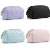 Pink Chic Quilted Puffer Makeup Bag - Large Capacity Travel Cosmetic Organizer with Wide Opening