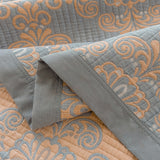 Grey and Pink Cotton Three-Layer Gauze Bed Cover Set - Reversible Vintage Printed Blanket with Two Pillowcases for Year-Round Use(200*230cm)