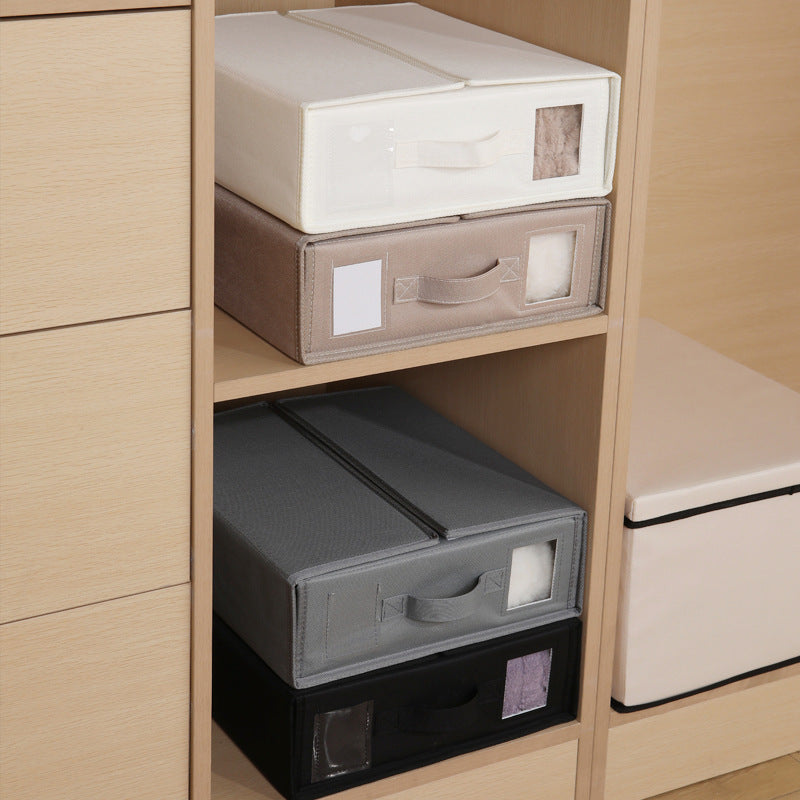 Grey Foldable Oxford Fabric Storage Box with Clear Window – Large Capacity Organizer for Bedding, Clothes & More | Collapsible Design with Handle and Labeling Space