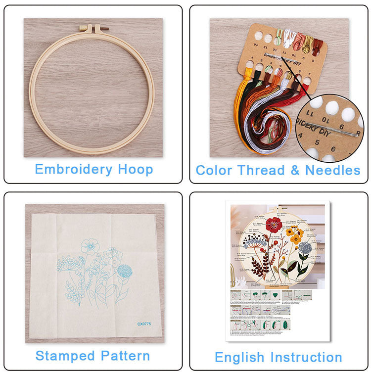 Christmas Embroidery DIY Kit with 20CM Faux Bamboo Hoop - Nordic Style Cross Stitch Material Pack (Style 3)
