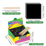 Green Rainbow Scratch Art Paper Notes 200 Sheets 2 Pack with Wooden Styluses for Kids DIY Drawing Mess-Free Creative Toy for Local Home and School Activities