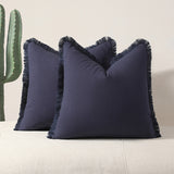 Navy blue 2 Pack Bohemian Tassel Pillowcases Soft Washed Cotton Cushion Covers for Living Room Sofa Elegant Decor Solution for Local Standard Home Environments