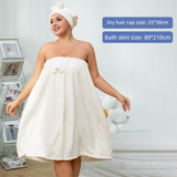 Pink Plus Size Bath Wrap Dress with Adjustable Elastic Waist and Bow Detail – Soft Absorbent Towel Robe for Post-Shower Comfort