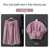 Purple Plus Size Bath Wrap Dress with Adjustable Elastic Waist and Bow Detail – Soft Absorbent Towel Robe for Post-Shower Comfort