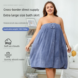 Purple Plus Size Bath Wrap Dress with Adjustable Elastic Waist and Bow Detail – Soft Absorbent Towel Robe for Post-Shower Comfort