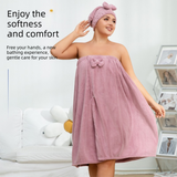 Purple Plus Size Bath Wrap Dress with Adjustable Elastic Waist and Bow Detail – Soft Absorbent Towel Robe for Post-Shower Comfort