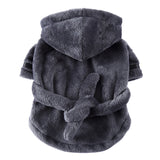 Grey Cozy Pet Bathrobe Sleepwear – Plush Fleece Dog Robe with Hood and Adjustable Waistband for Small to Medium Breeds(Size:L)
