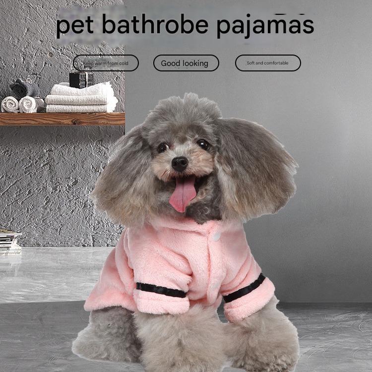 Pink Cozy Pet Bathrobe Sleepwear – Plush Fleece Dog Robe with Hood and Adjustable Waistband for Small to Medium Breeds(Size:L)