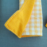 3-Piece Yellow Gingham Cotton Kitchen Linen Set - Reversible Placemat, Fringed Napkin & Quilted Pot Holder - Yarn Dyed Checkered Dining Bundle