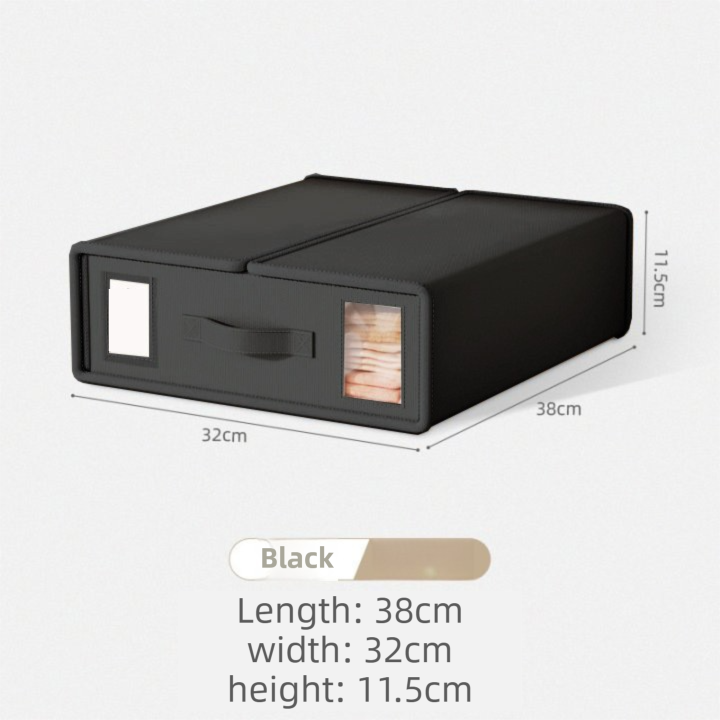 2-Pack Black Foldable Bedding Storage Box with Zipper & Handle - Wardrobe Drawer Closet Organizer for Duvet Covers & Clothing (38x32x12CM)