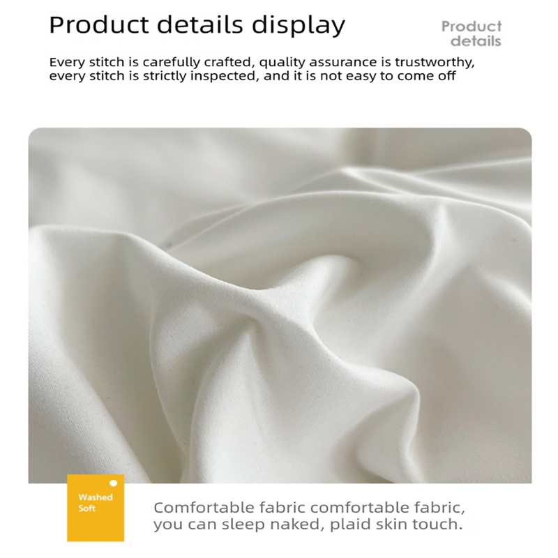 Matcha khaki Washed Cotton Bedding Set - Solid Color Fitted Sheet Style, 4-Piece Set for 1.8m Bed, Includes 10 Random Color Quilt Fasteners