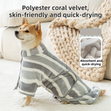 Grey Stripes Super Absorbent Pet Bathrobe with Waist Belt & Neck Snap - Full Coverage Quick-Drying Towel for Dogs & Cats (S Size)